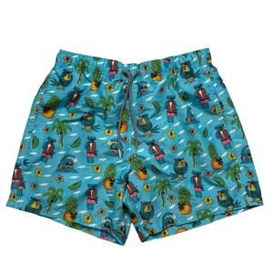 MULGA X BOARDIES Koala Beach Mens Shorties Swim Shorts Sz Medium Blue Tropical